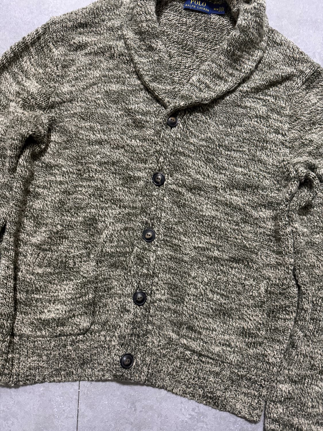 랄프로렌폴로  카키컬러 도톰 코튼 케이블 숄카라 니트가디건 95size  상품이미지3