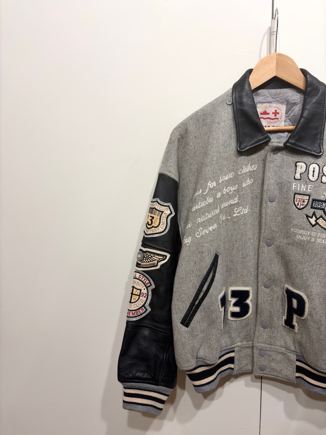 80's 포쉬보이 리얼레더 바시티 자켓 상품이미지2