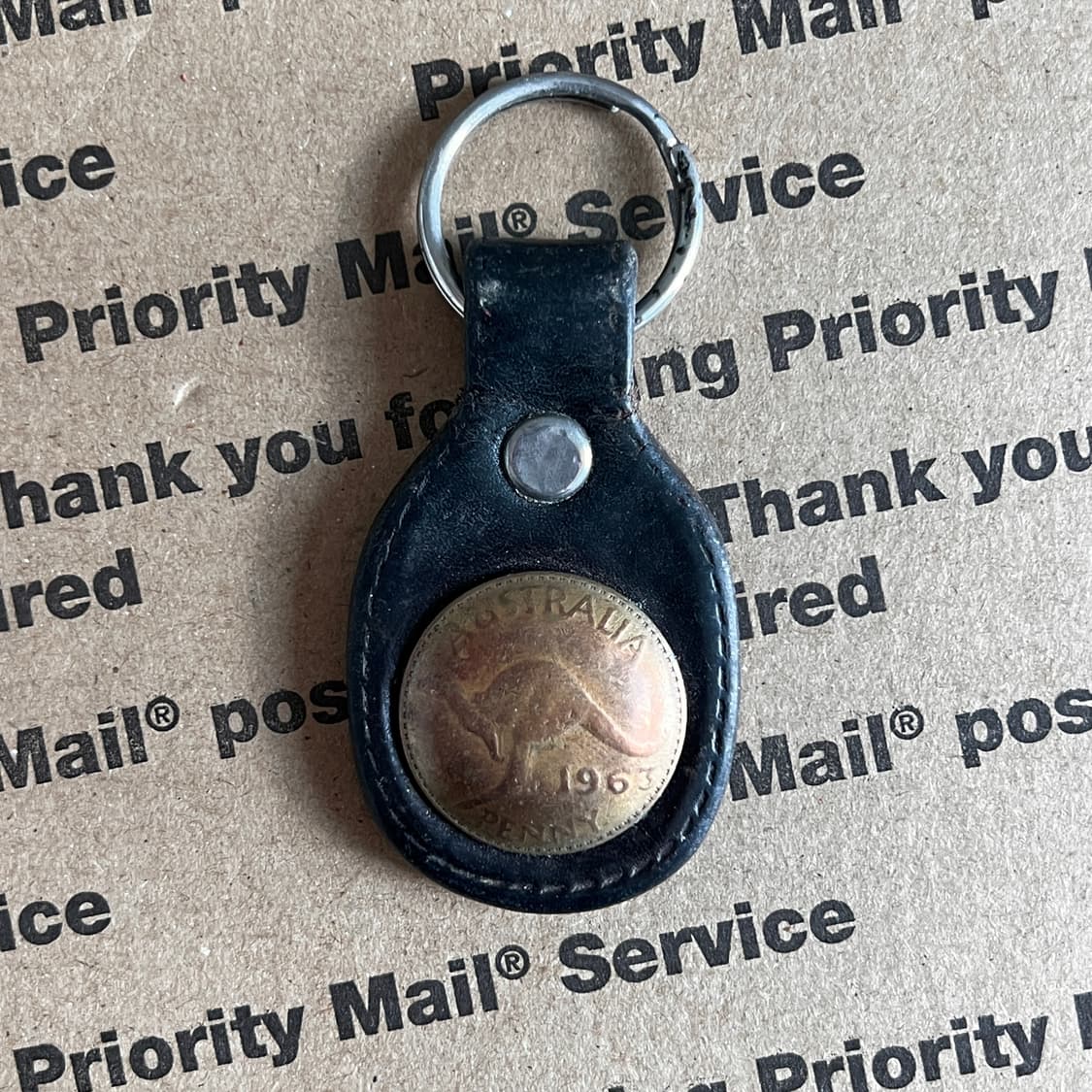 90s vtg Australia Coin Leather Keyring 상품이미지1