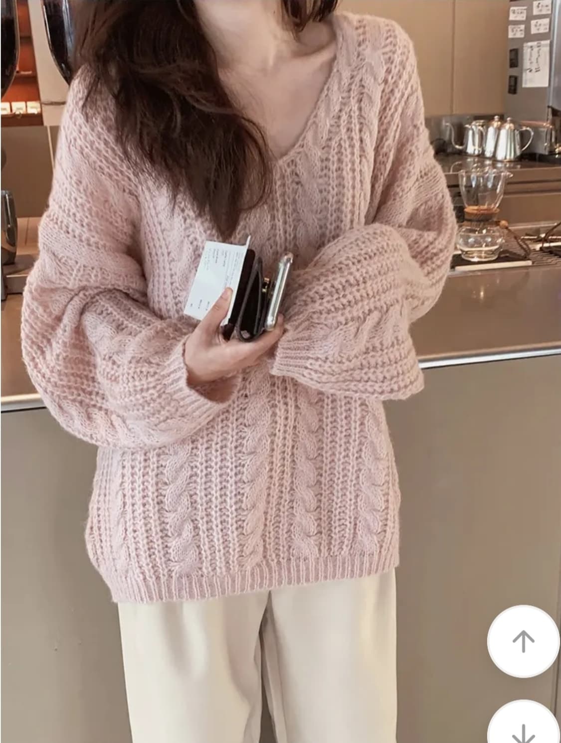 딸기우유 브이넥 케이블 니트 상품이미지2