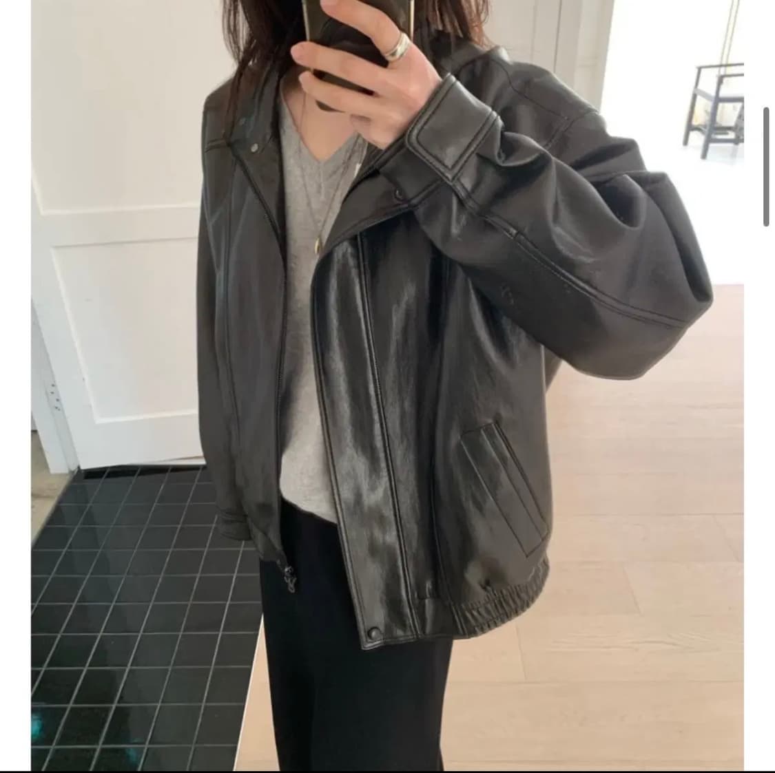 플란넬 하이넥 레더자켓 도매택 상품이미지2