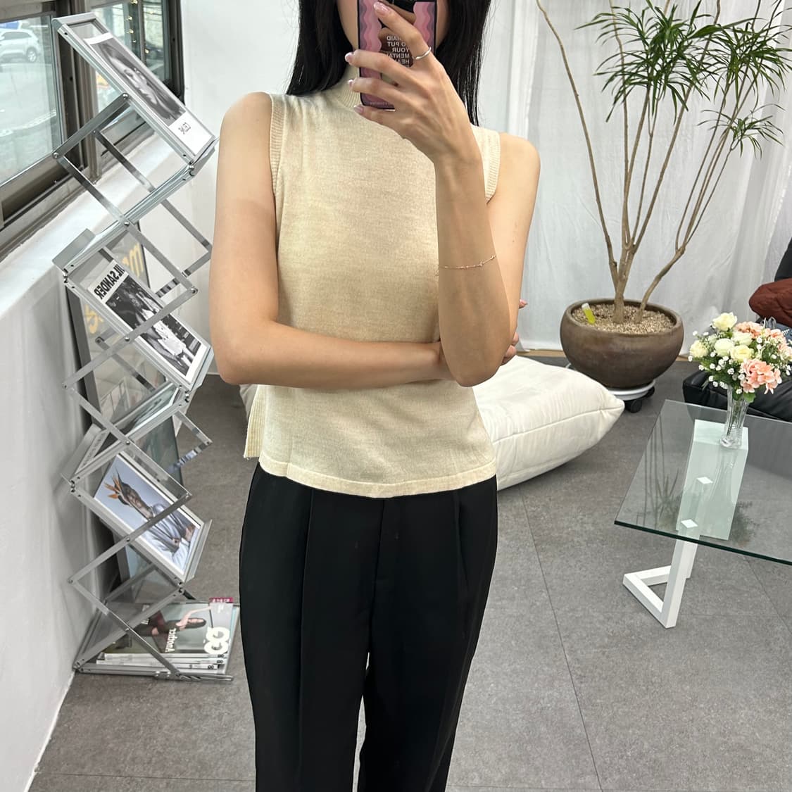 SUC 베이지 터틀넥 니트 베스트 상품이미지3