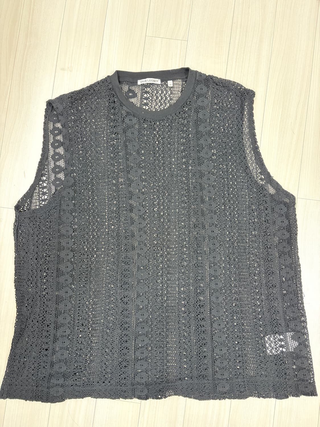 아워레가시 박스 슬리브리스 코튼 크로셰 베스트, 블랙 조끼 상품이미지2