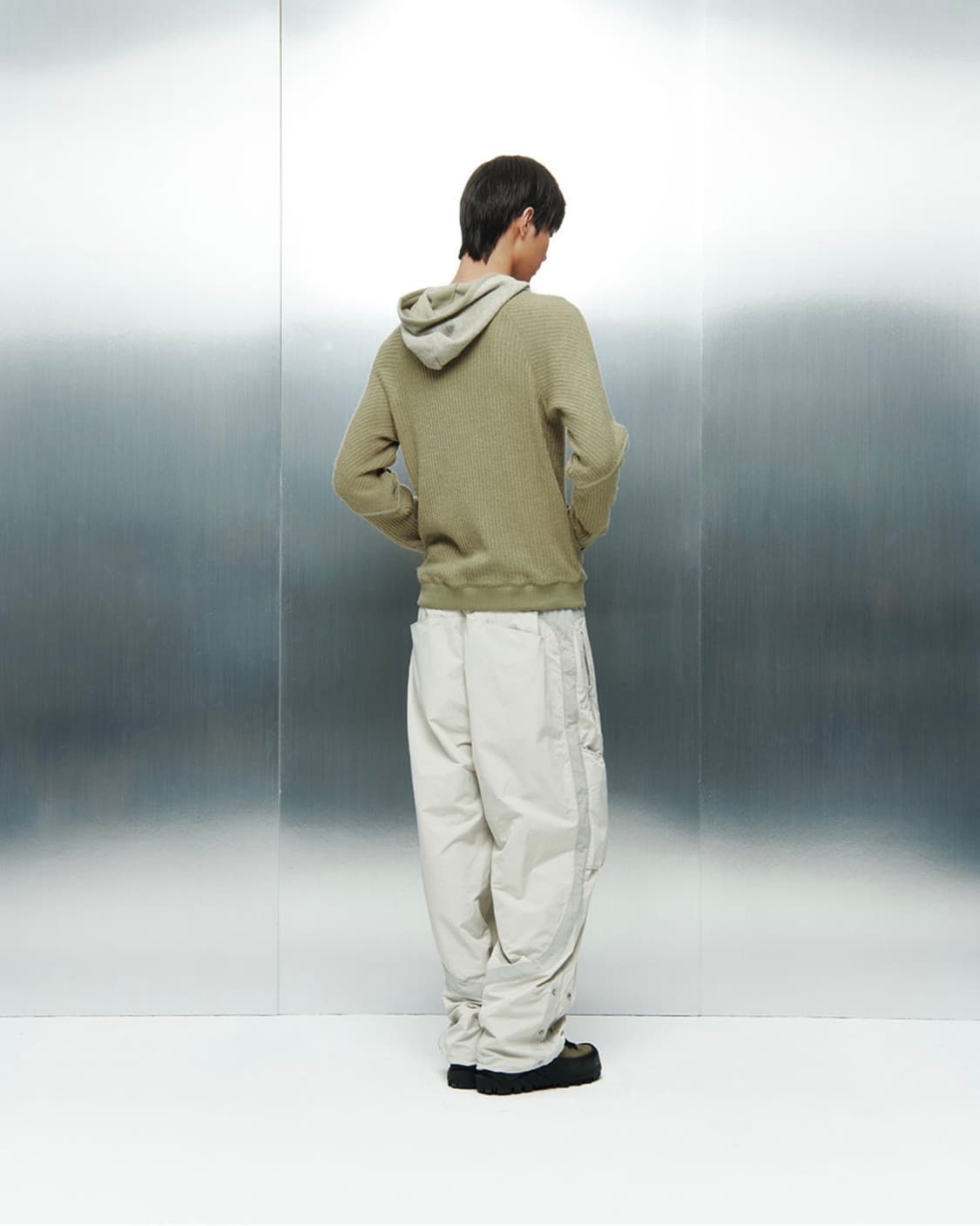 산산기어 리브드 후디 니트 카키 상품이미지3