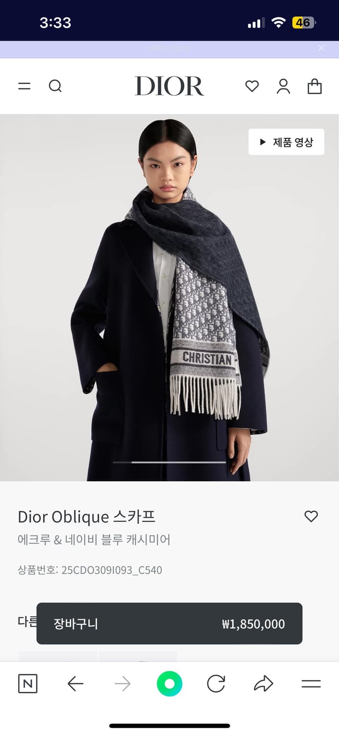 디올 오블리크 캐시미어 머플러 상품이미지1