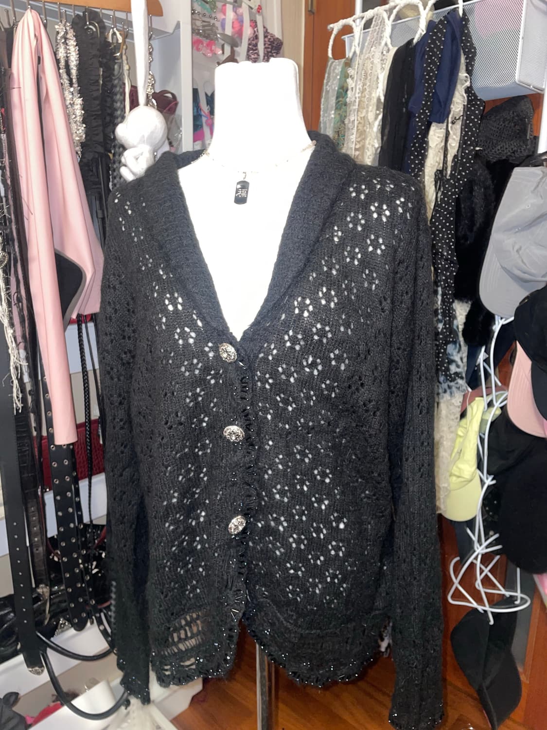 비즈 뜨개 블랙 가디건 상품이미지5