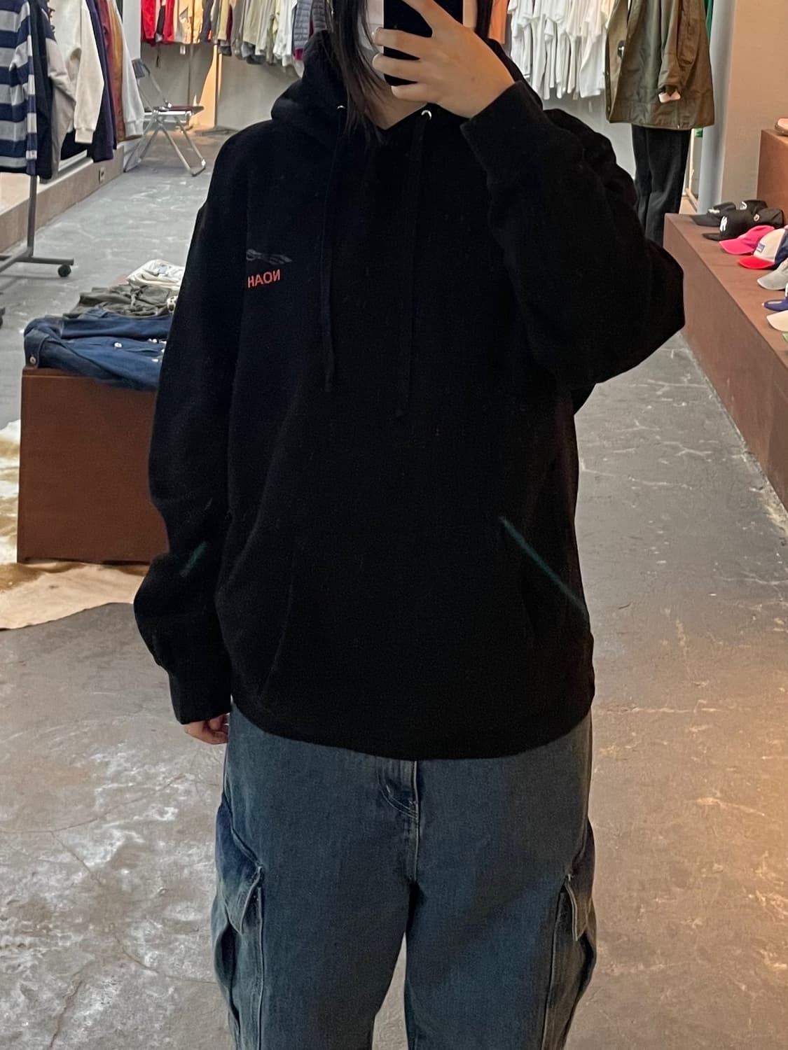 노아 백로고 블랙 후드티 H2001 상품이미지1