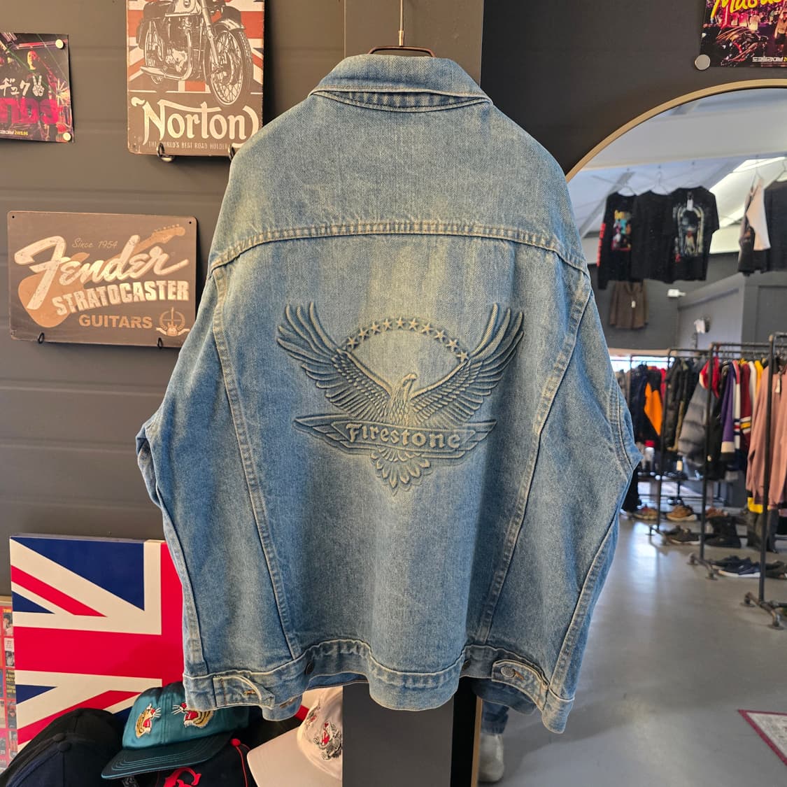 USA 빈티지 데님 자켓 파이어스톤 엠보싱 백프린팅 워크자켓 오버핏 상품이미지2