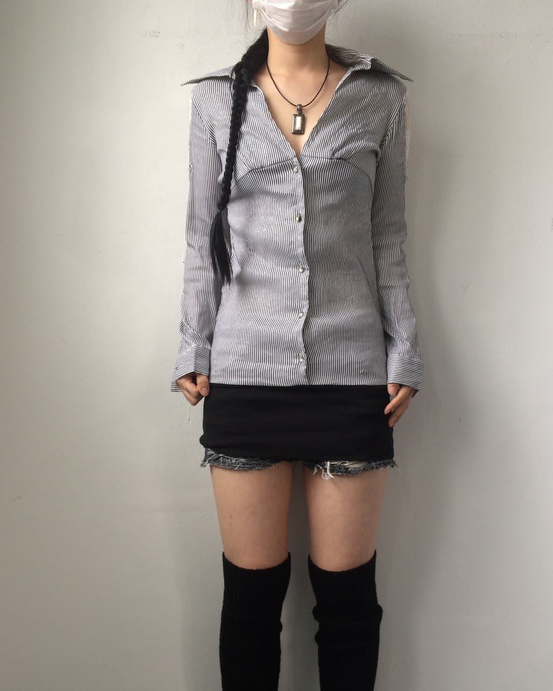 Back lace point shirt onepiece 상품이미지7