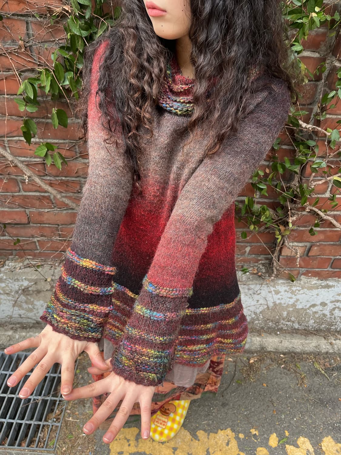 레드 히피 무드 하이넥 니트 상품이미지3