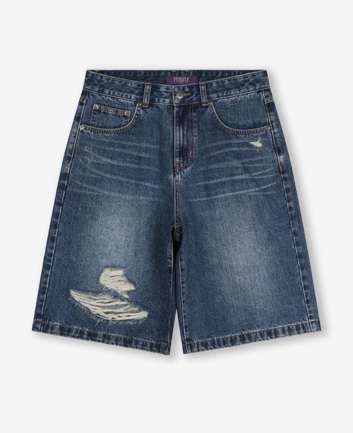 비슬로우 DISTRESSED WIDE DENIM SHORTS BLUE 상품이미지1