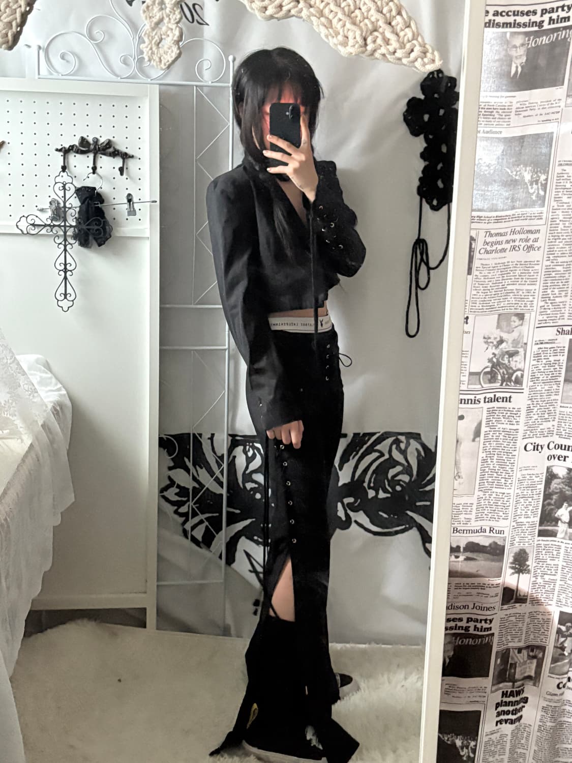 • Black eyelet bootcut pants 상품이미지4