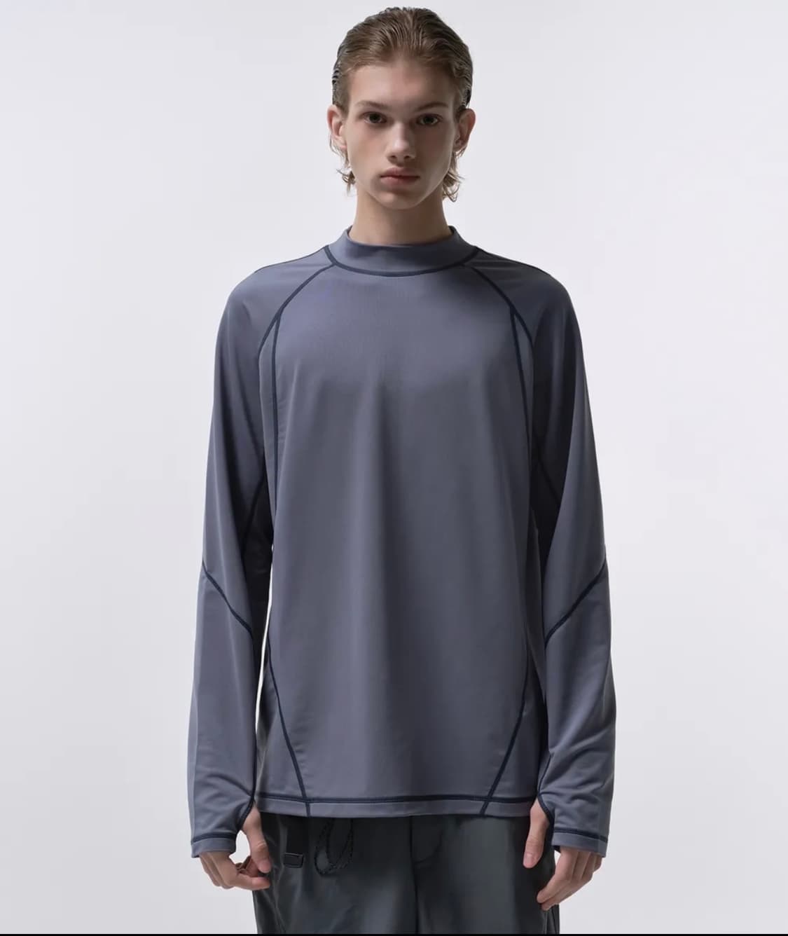 무탠다드 시티 레저 스트럭처드 모크 넥 긴소매 티셔츠 [블루 그레이] 상품이미지1