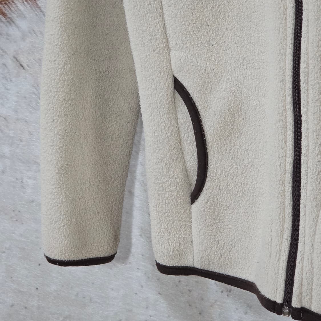 빈티지 베이지 브라운 배색 후리스 후드집업 상품이미지4