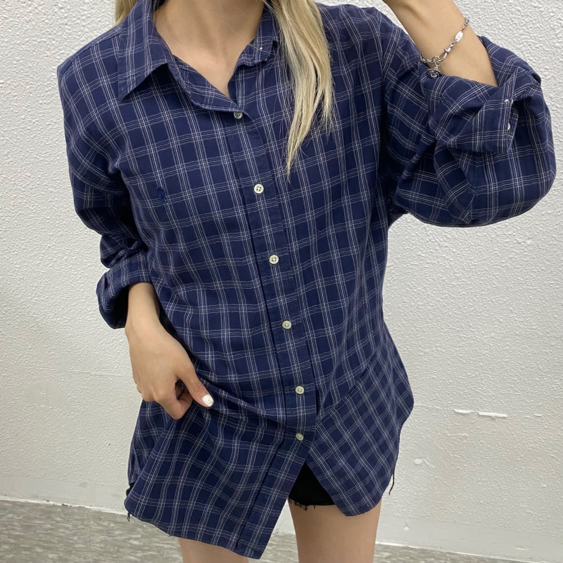 폴로 랄프로렌 네이비포니 네이비 체크 셔츠 L 상품이미지1