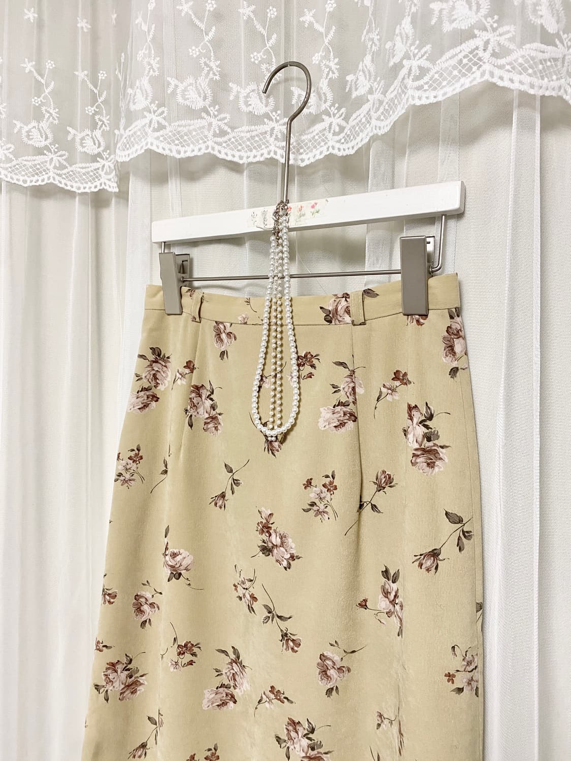 Floral Beige Suede H-Line Long Skirt 상품이미지4