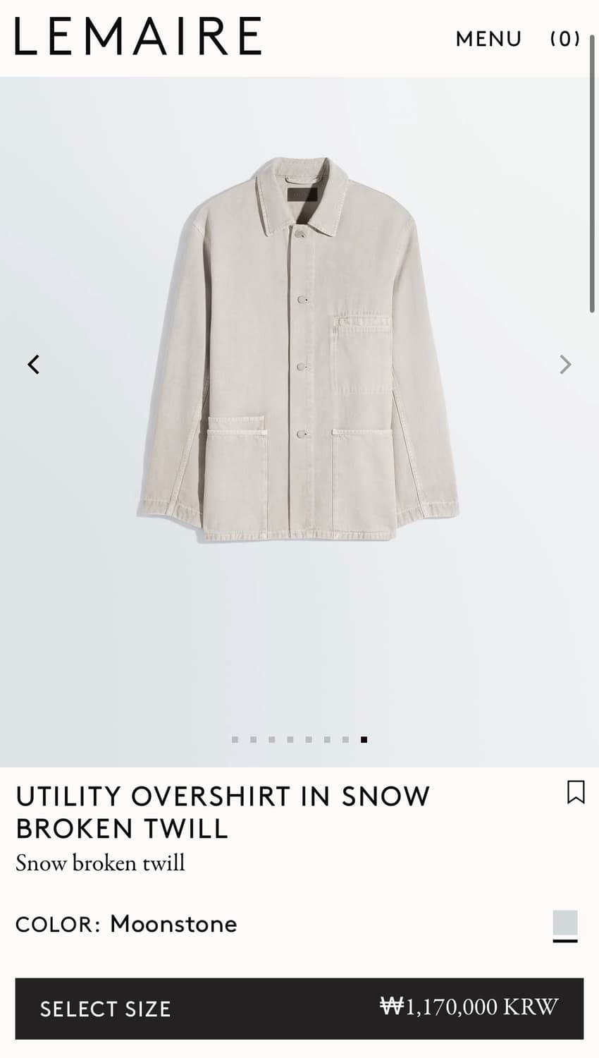 [48]르메르 26ss 유틸리티 오버셔츠/문스톤 상품이미지7