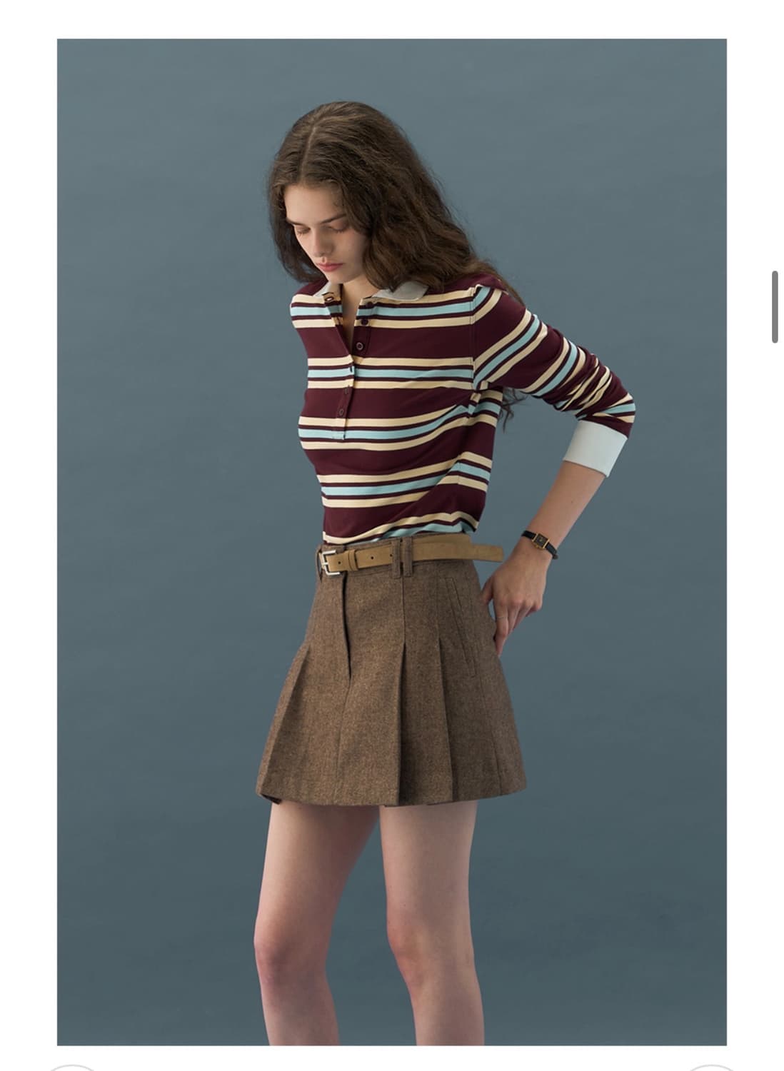 (S) 드로우핏 우먼 멀티 스트라이프 슬림 카라 피케 티셔츠 판매 상품이미지4