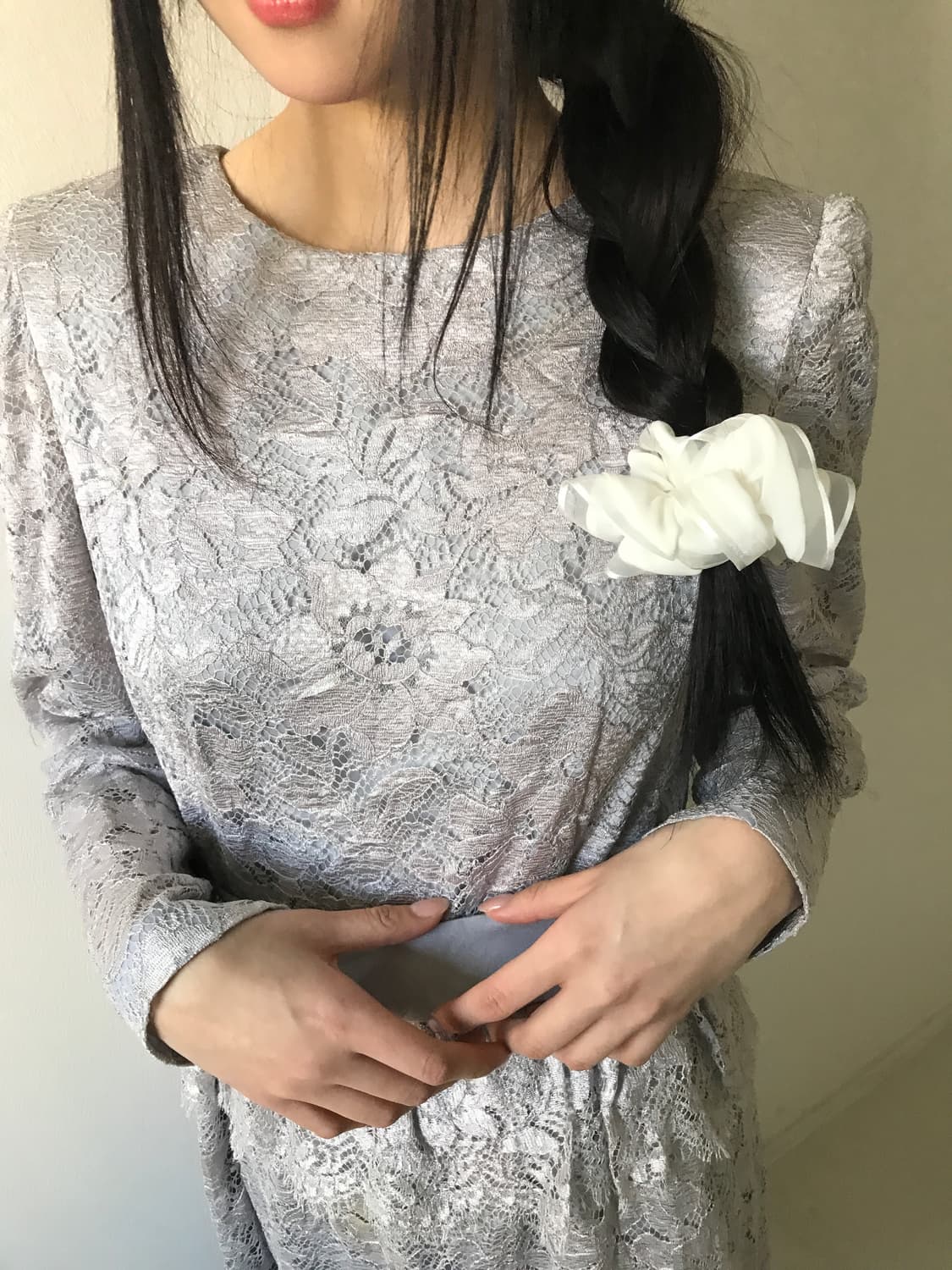 Lace embroidery silver belted dress 상품이미지8