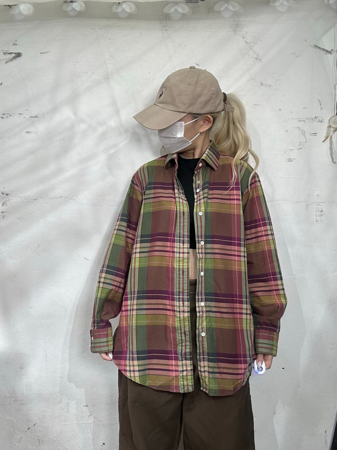 90s 폴로 올리브 그린 체크 클래식핏 셔츠 L 상품이미지2