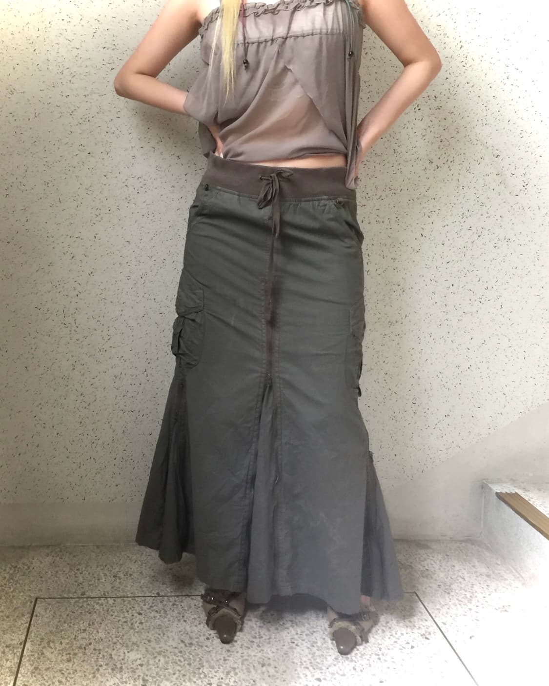 고아 goa 카키 롱 스커트 상품이미지2