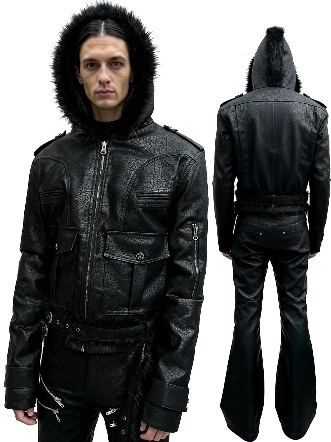 퍼 후드 레더 크롭 자켓 상품이미지3