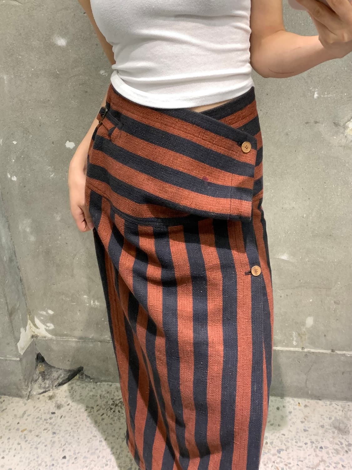 Issey Miyake 이세이미야케 90s 스트라이프 맥시 랩스커트  상품이미지1