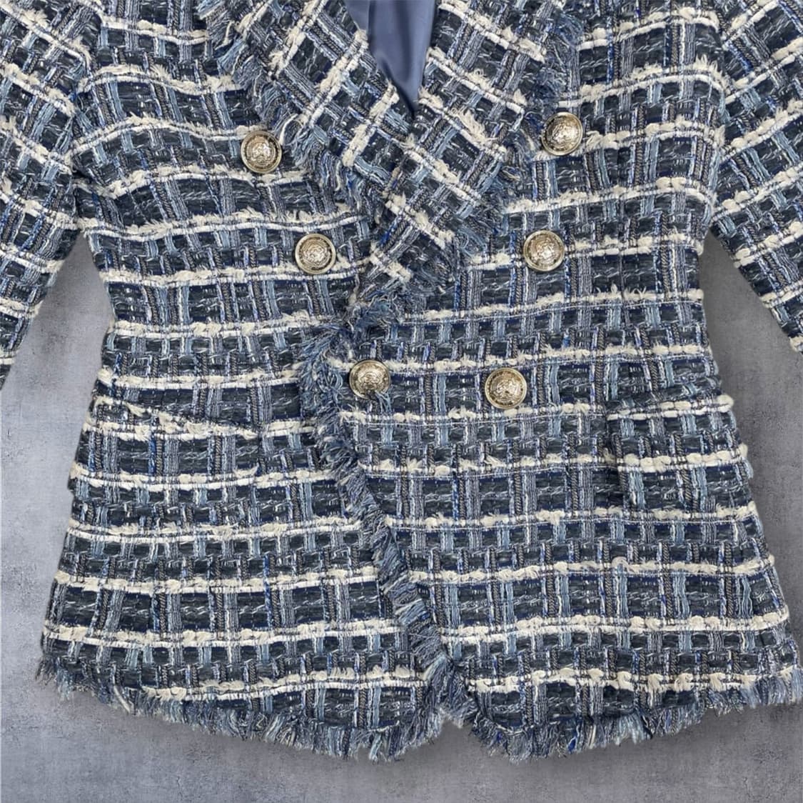 발망 Balmain 블루 트위드 실버버튼 더블 브레스티드 자켓 40 상품이미지5