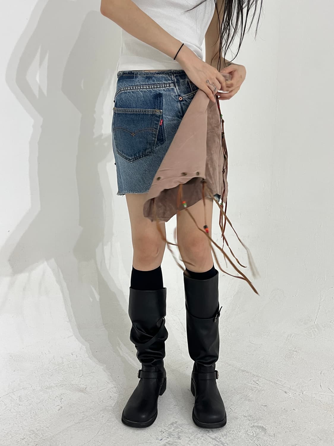 Junglecat leather denim skirt 상품이미지6