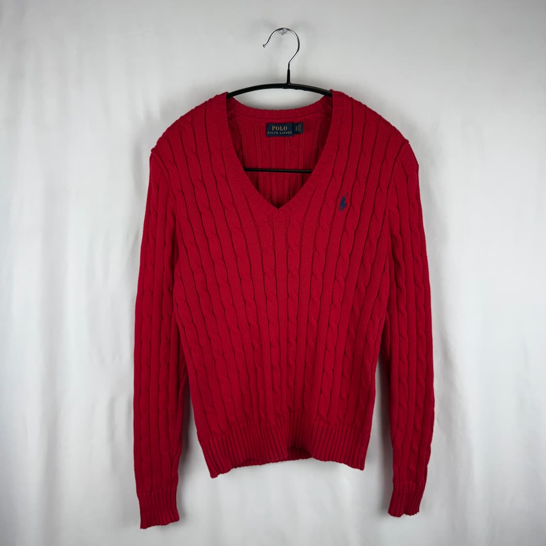 S) 폴로 랄프로렌 케이블 브이넥 니트 레드 상품이미지2