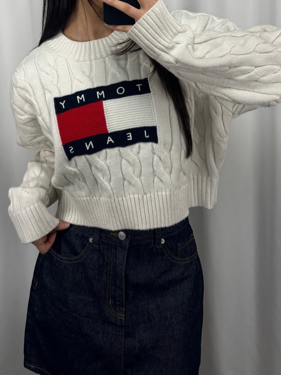 타미진스 크롭 꽈배기 니트 상품이미지2