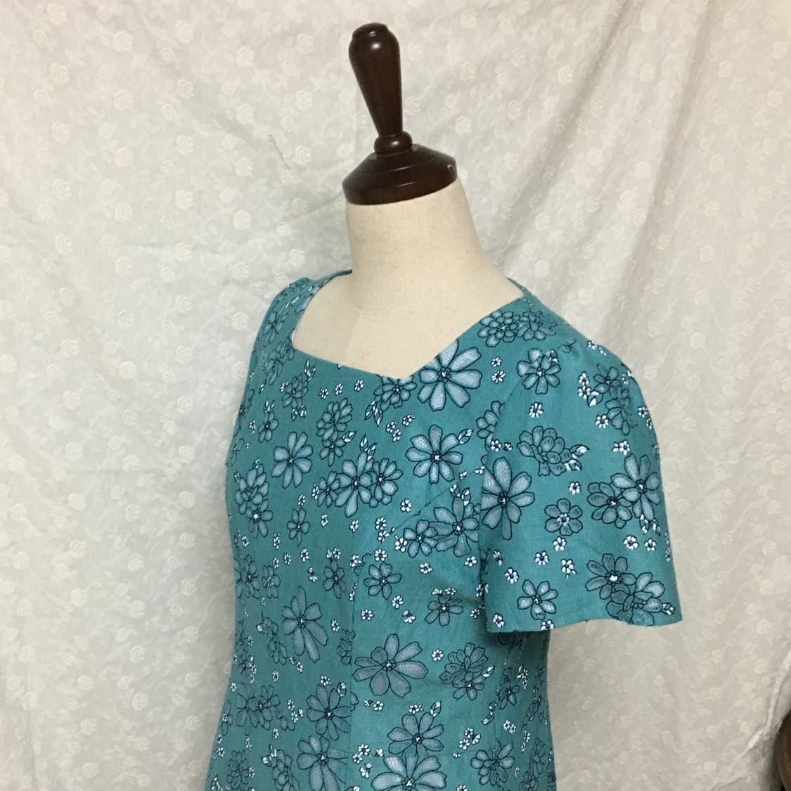 빈티지 블루 플라워 A라인 스퀘어넥 원피스 상품이미지5