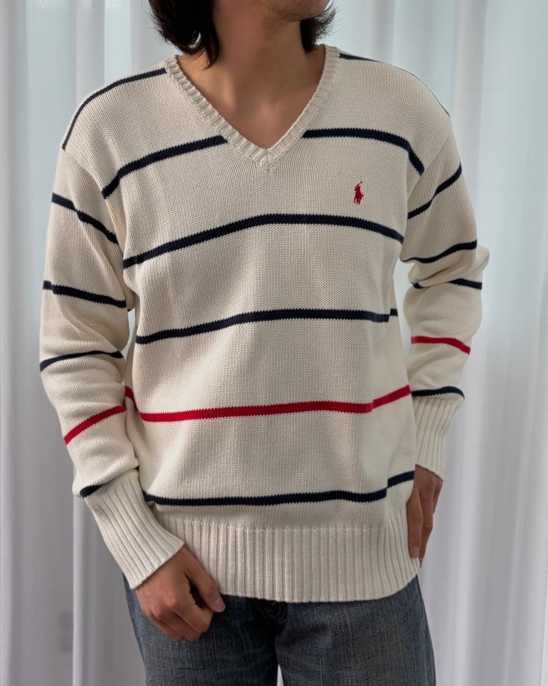 [M]폴로 랄프로렌 스트라이프 브이넥 코튼 니트 상품이미지3