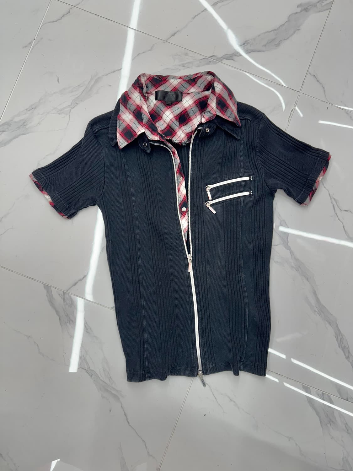 •japanese vintage 블랙 골지 카라 반팔 티셔츠 상품이미지1