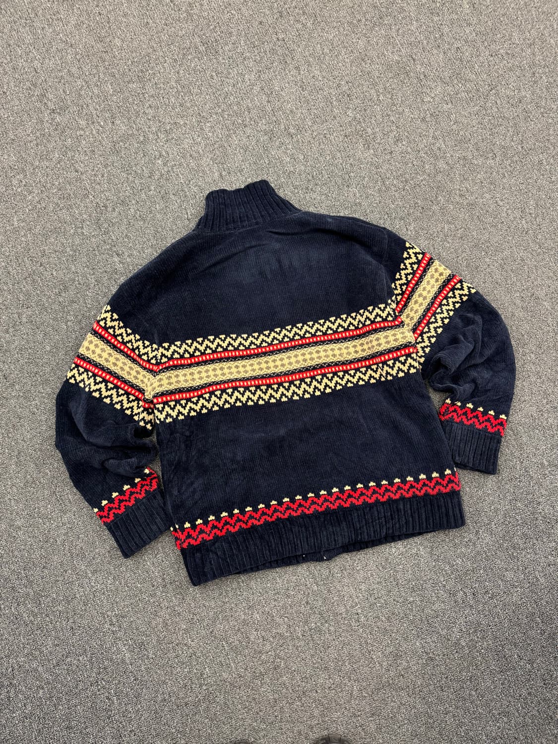 M)Japanese vintage 패턴 네이비 코듀로이 니트집업 상품이미지5