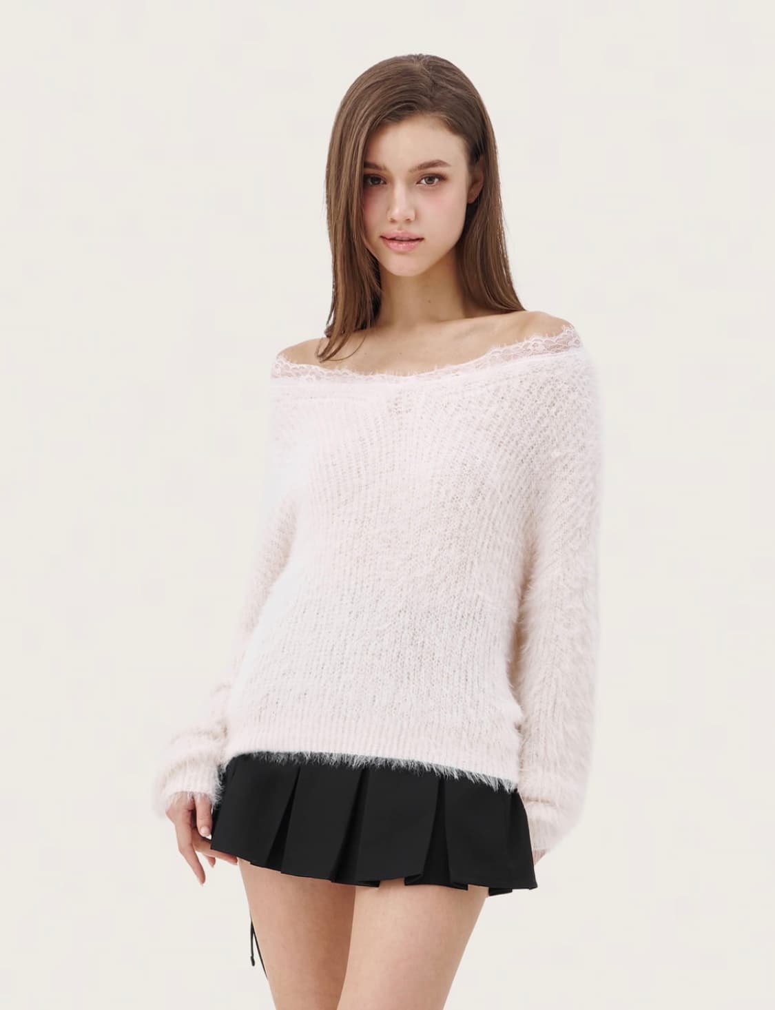 클리시어 레이스 오프숄더 니트 핑크 쓰리타임즈 팔레트 글로니 상품이미지1