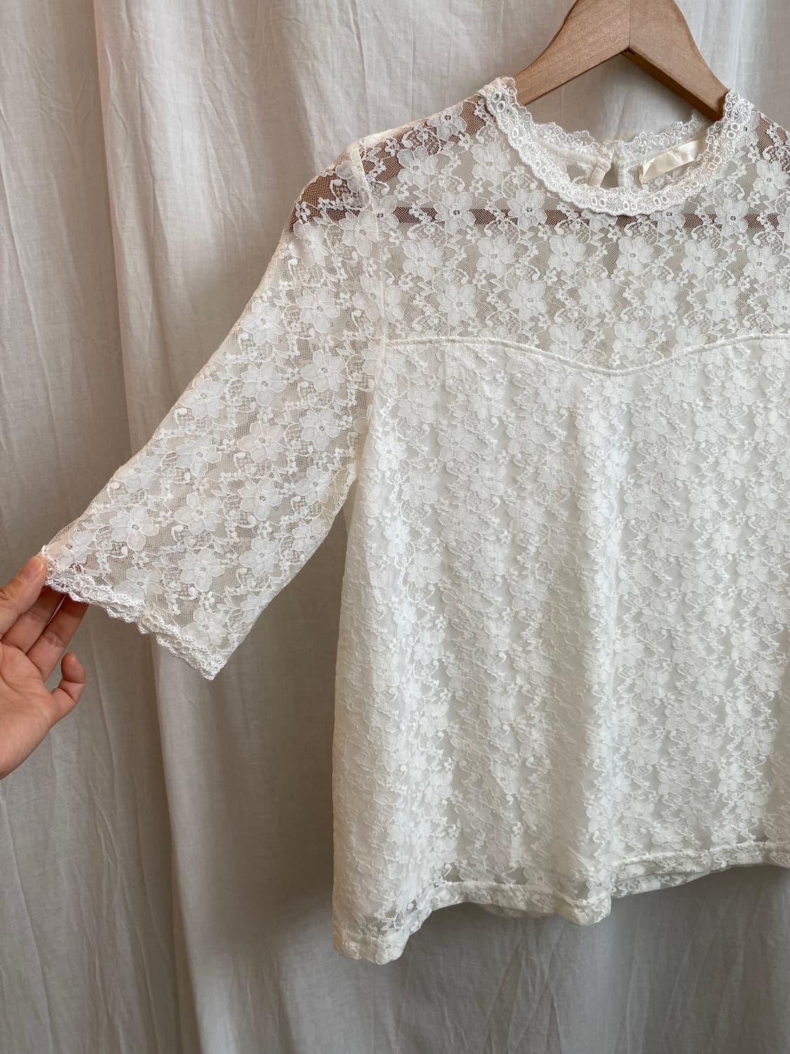 ARROW 화이트 레이스 반팔블라우스(M) 상품이미지5