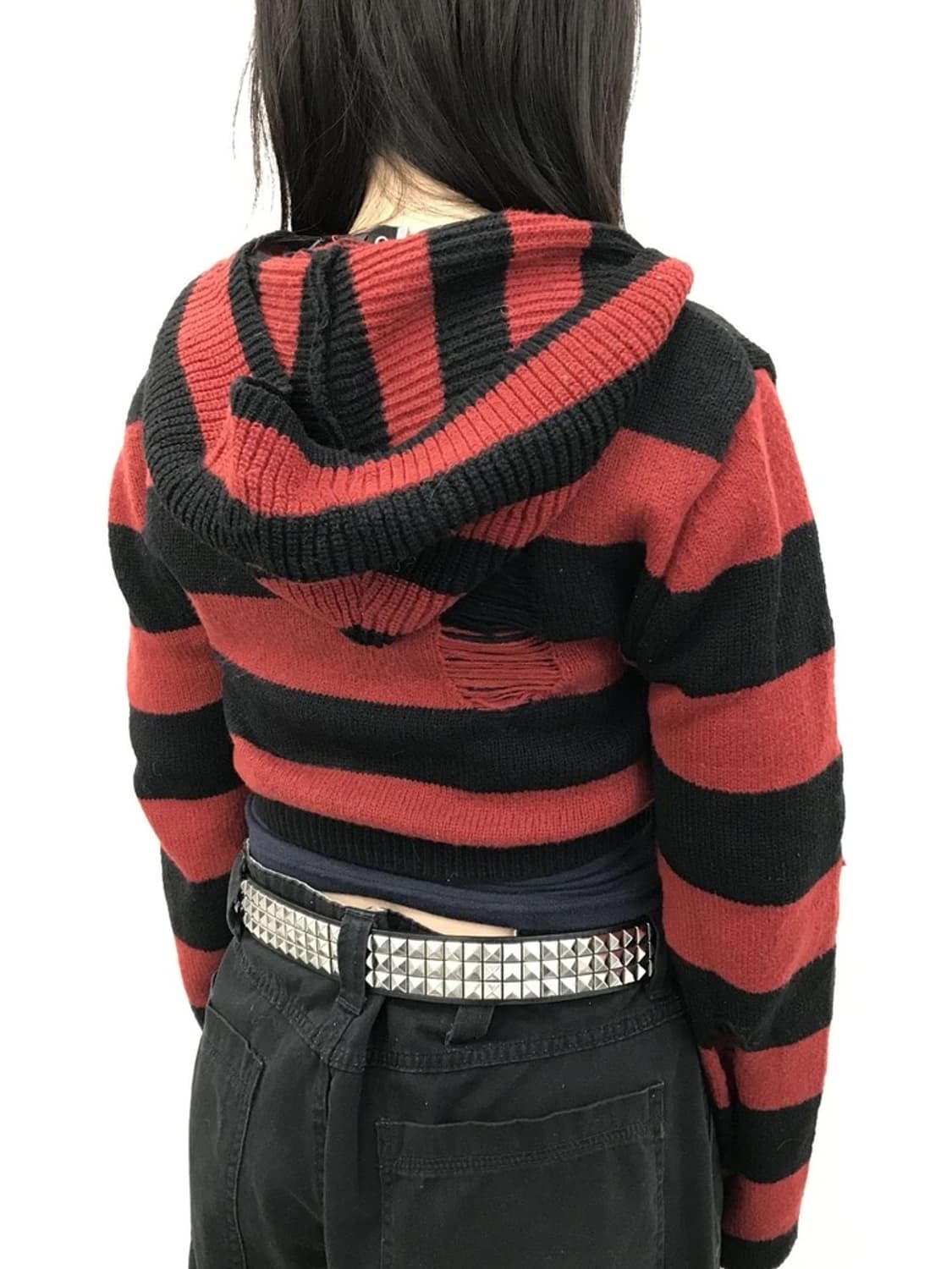 Red Black Punk Crop Hoodie 상품이미지5