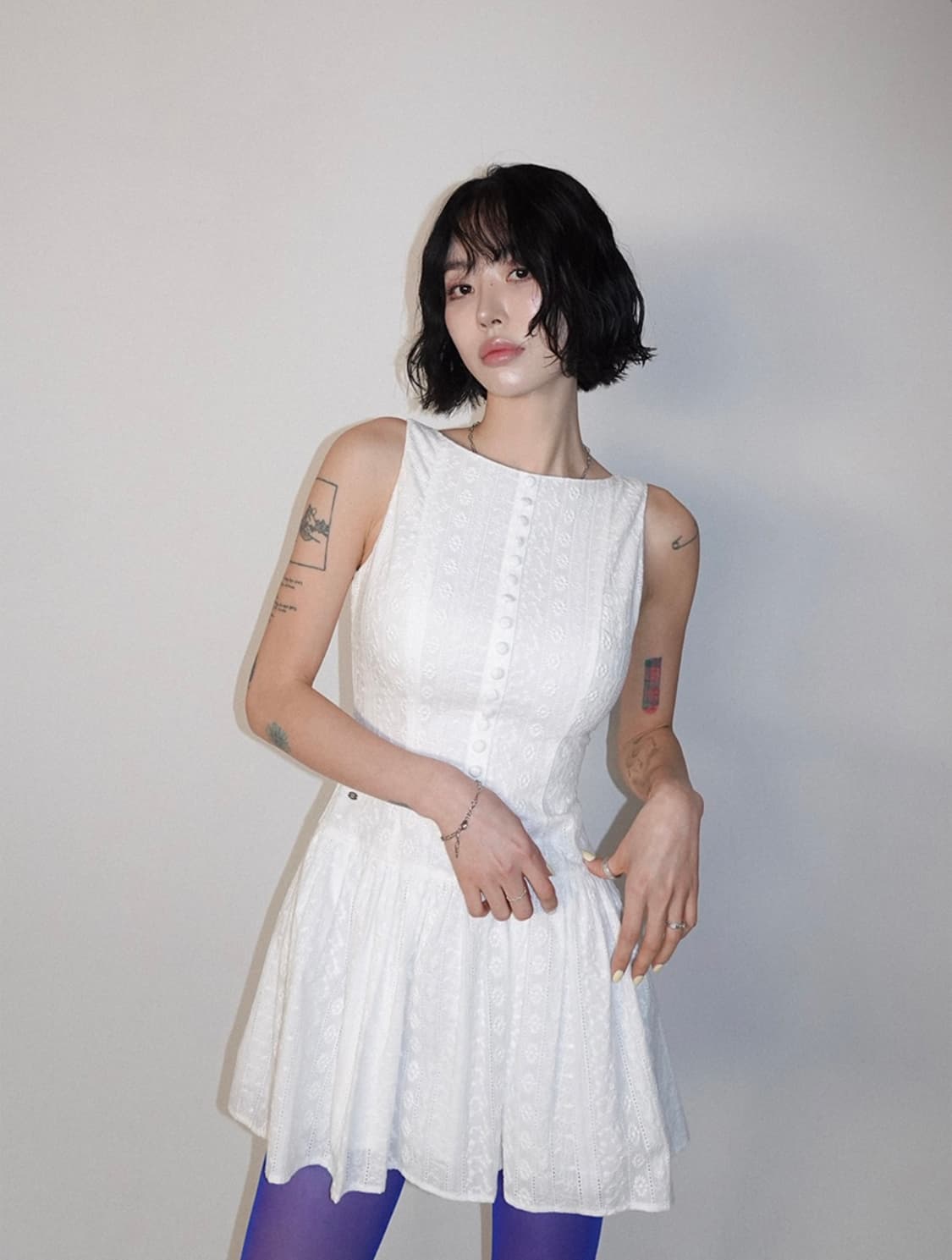 (새상품) 페일제이드 플라워 자카드 펀칭 드레스 원피스 화이트 S 상품이미지2