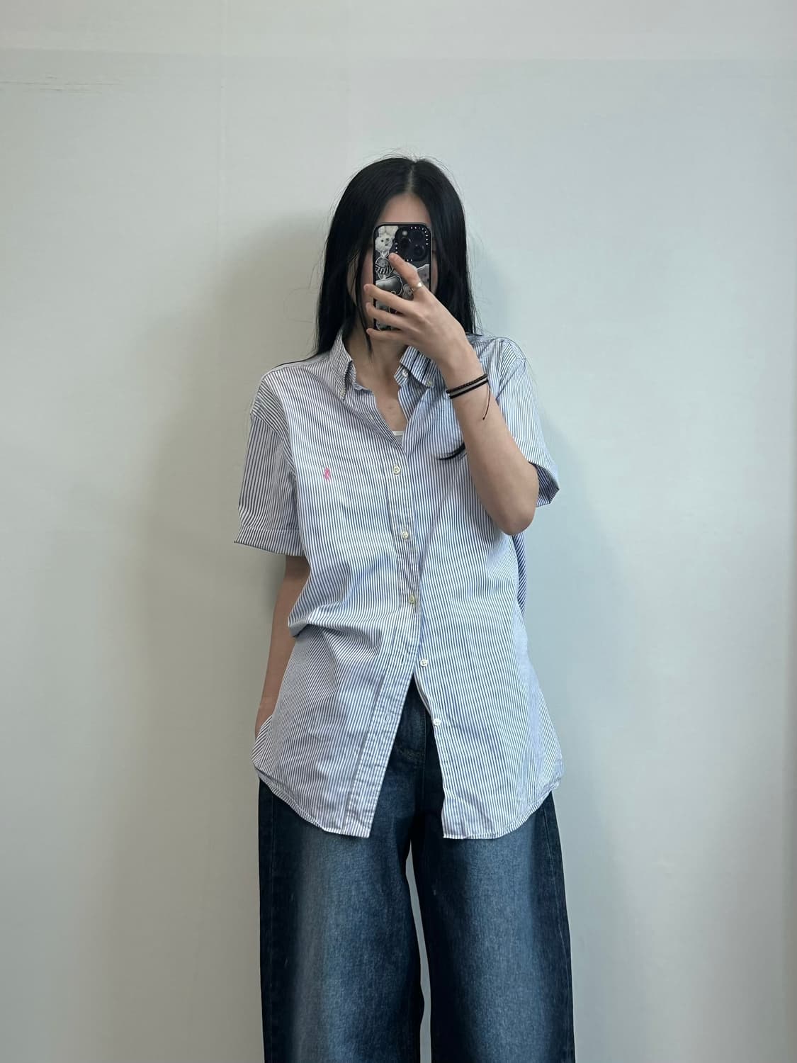 폴로 랄프로렌 자수로고 스트라이프 반팔 하프 셔츠 상품이미지1