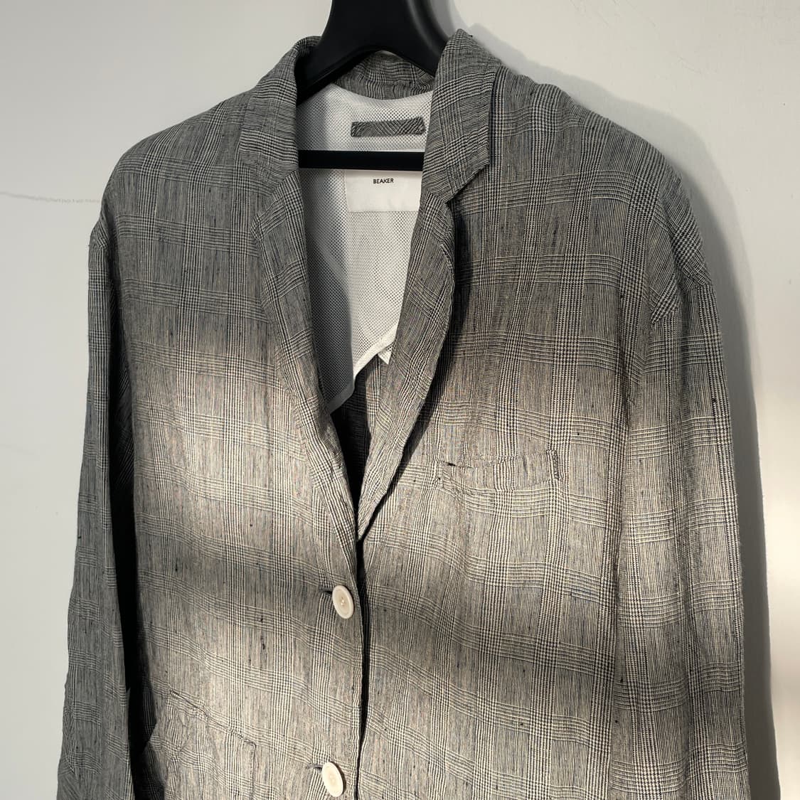 비이커 체크 여성용 린넨 100% 블레이저 자켓 상품이미지4