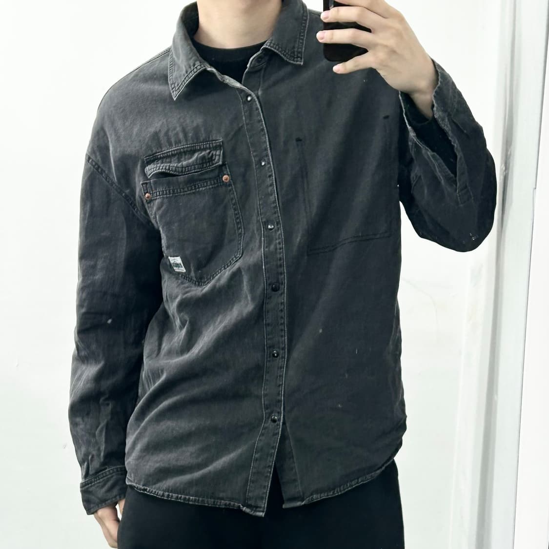 에비수 빅로고 흑청 데님 셔츠 상품이미지2