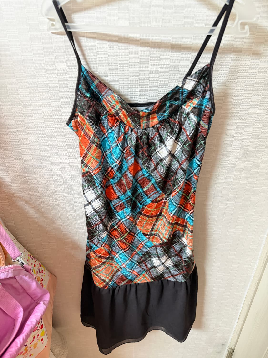 오렌지 체크 미니 원피스 빈티지 모리걸 히피 펑크 하구미 상품이미지1