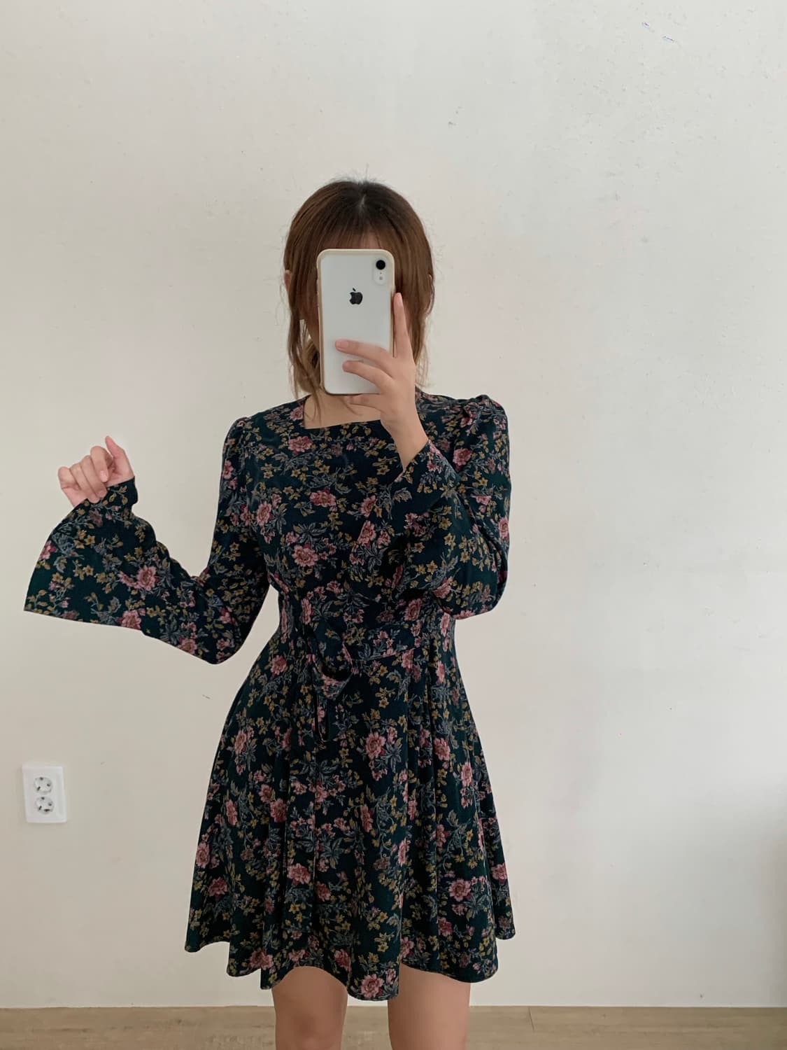빈티지 그린 플라워 패턴 원피스 상품이미지1