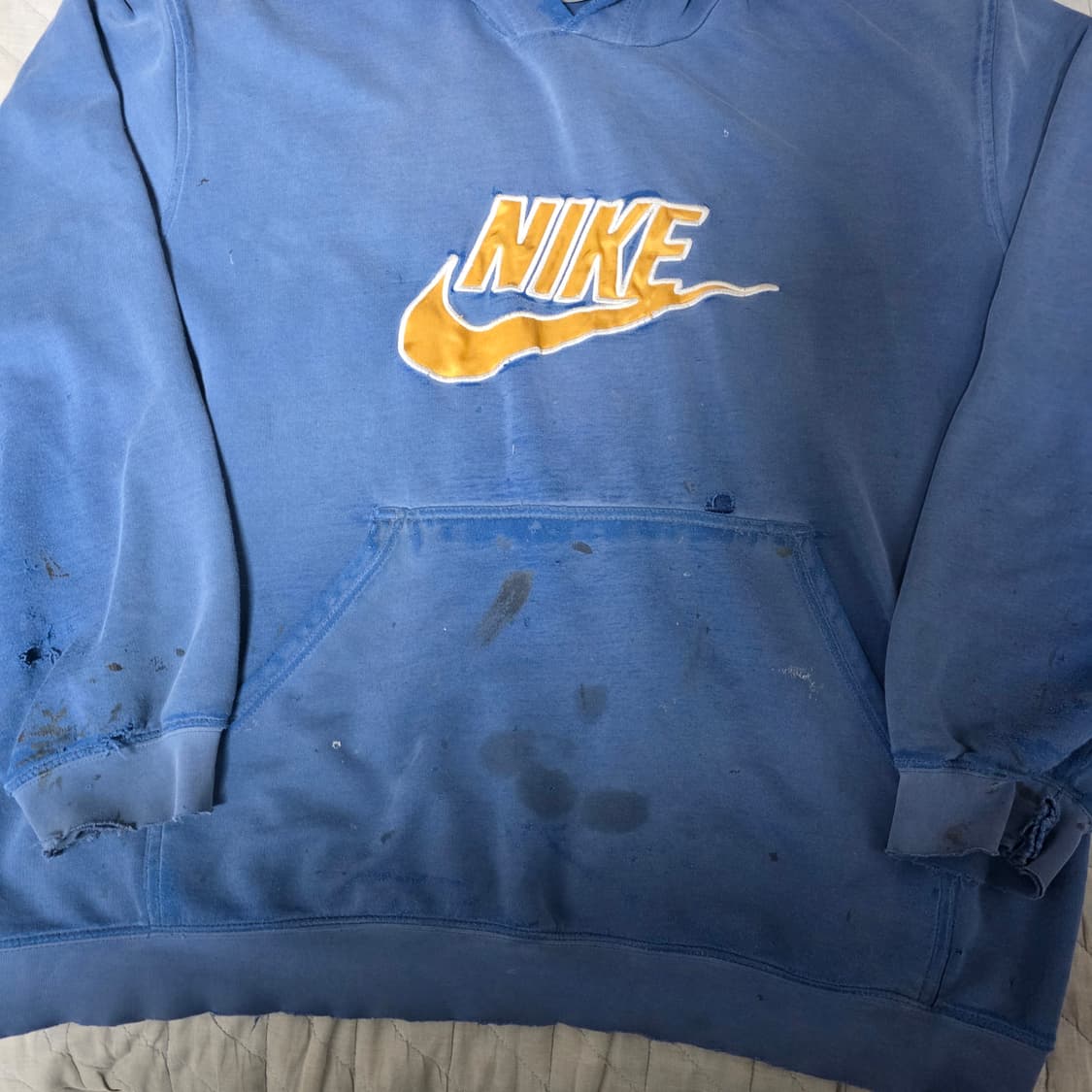 [XL] 빈티지 Y2K 나이키 센터 스우시 블루 데미지 후드티 트래쉬드 상품이미지2