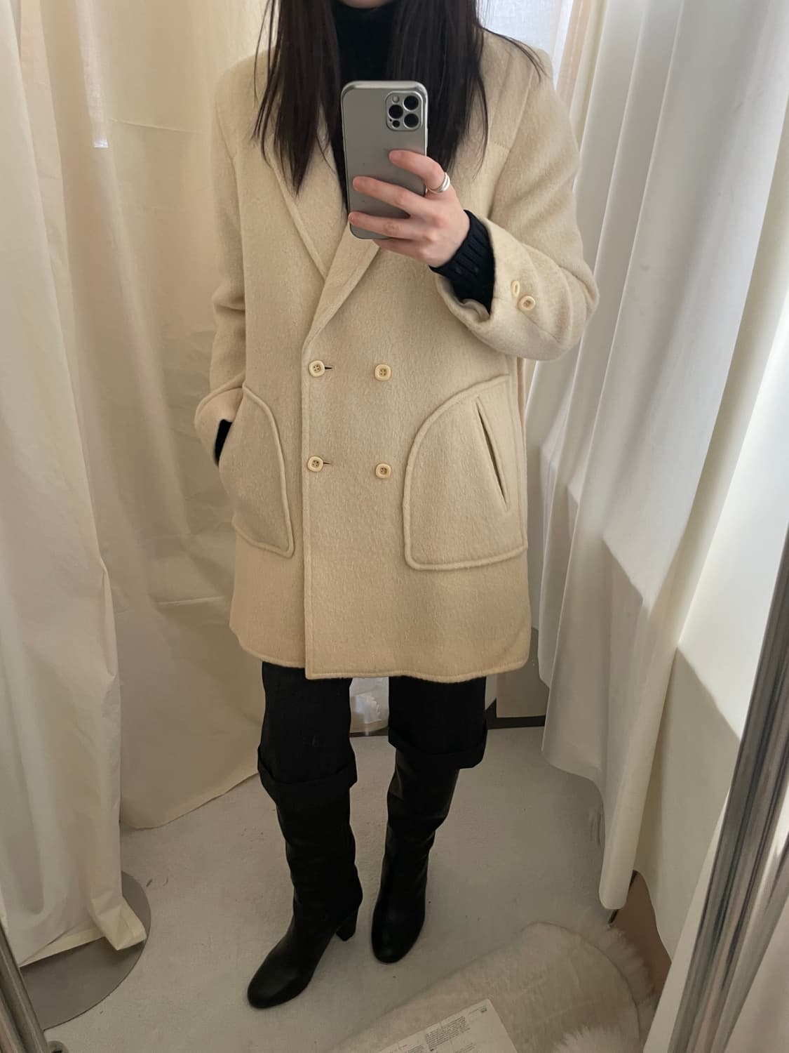 vintage cream double breasted half coat 상품이미지10