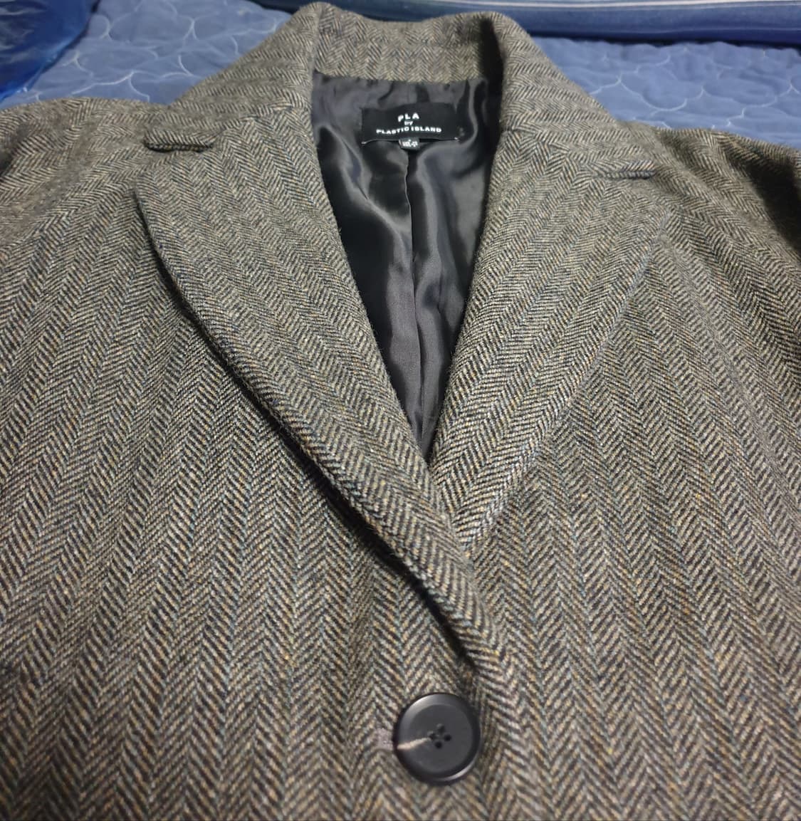 PLA BY 플라스틱아일랜드 헤링본 울 롱코트 카키그레이 (S) 상품이미지2