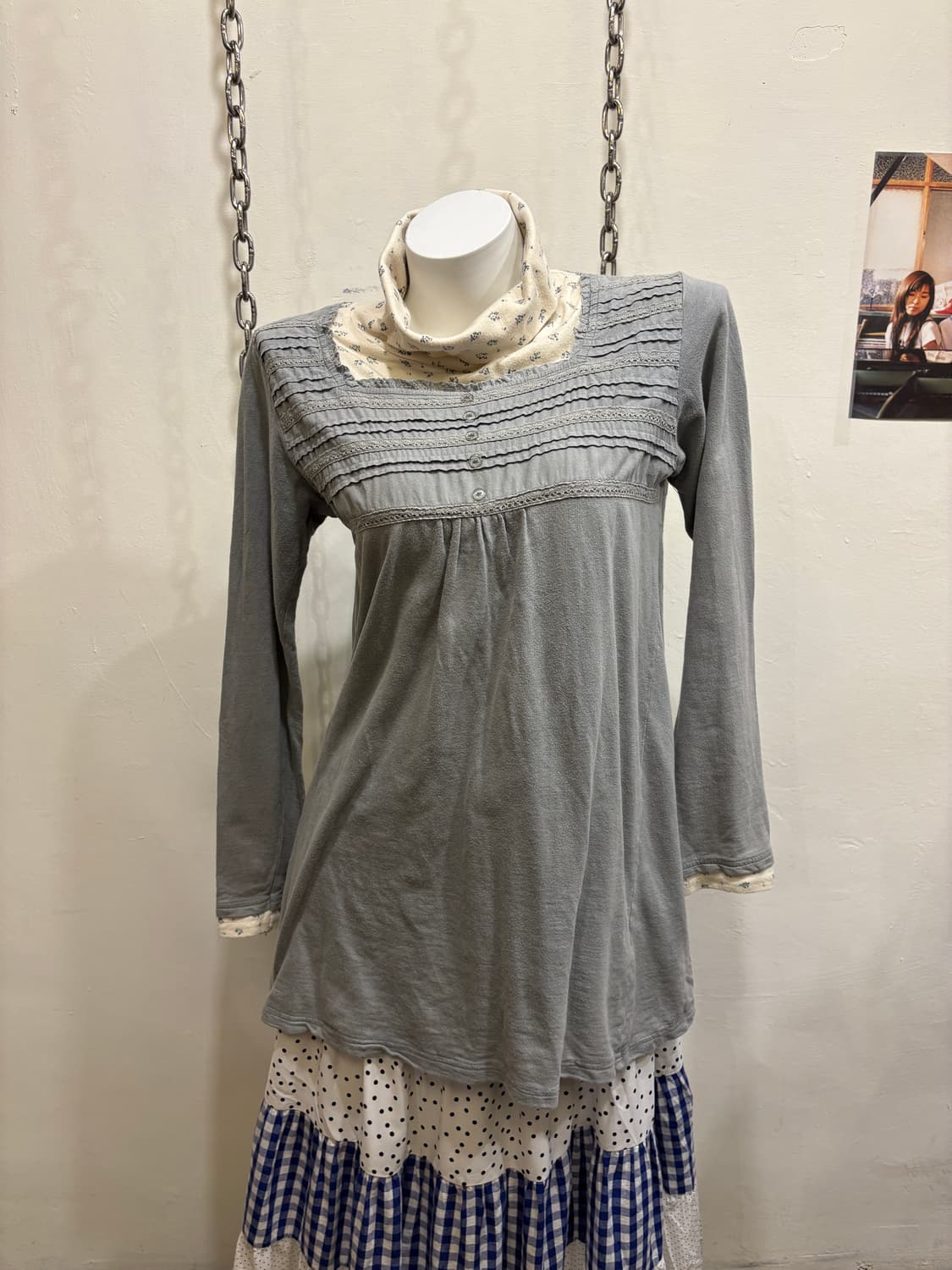 잔꽃 레이어드 잿빛 하늘색 탑 모리 상품이미지6