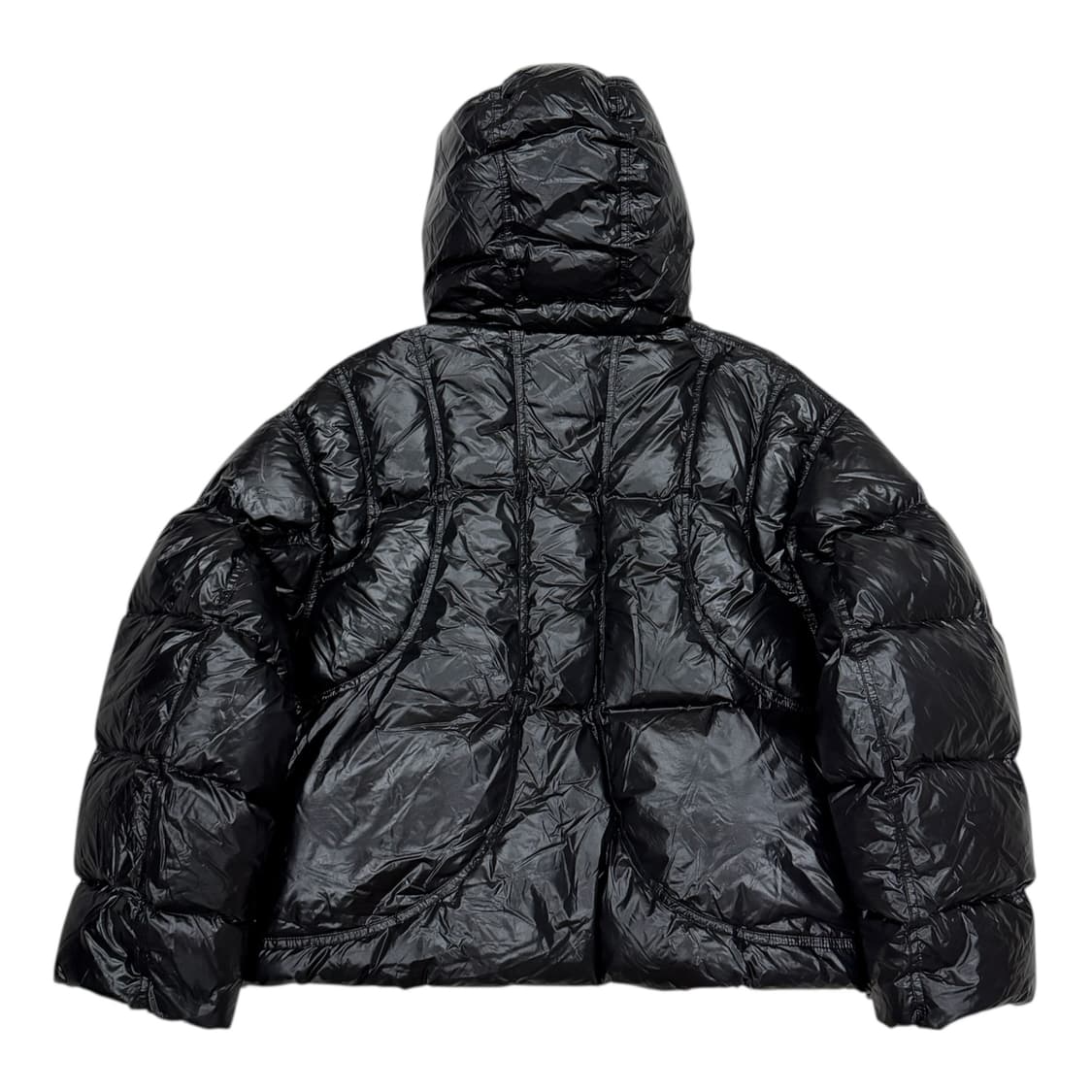 에이카화이트 글로시 덕다운 유광 점퍼 후드 패딩 자켓 블랙 M 상품이미지3