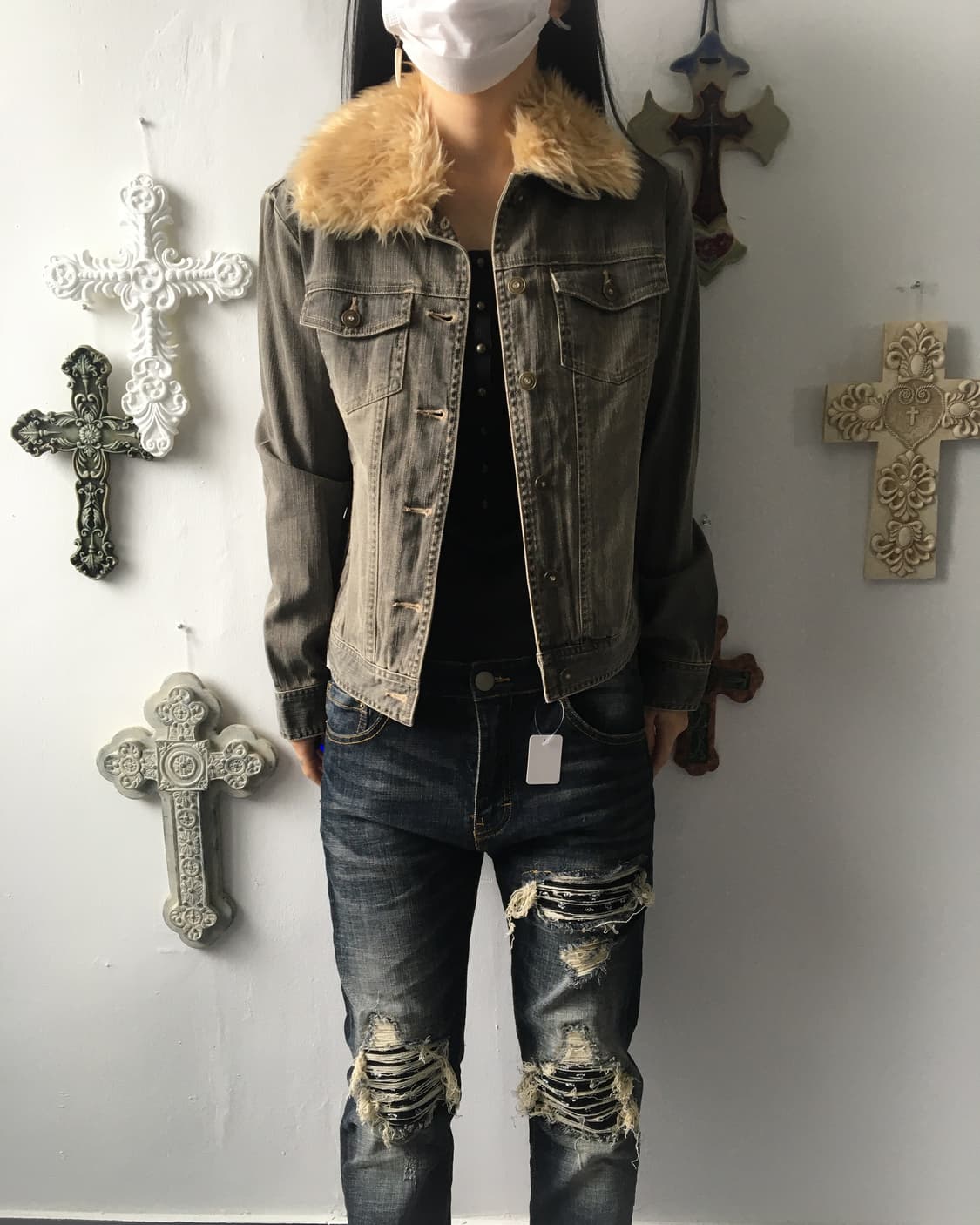 Fake fur trimming trucker jacket 상품이미지7